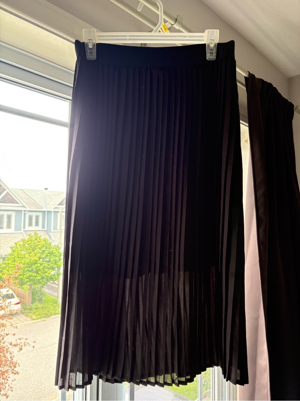 Black Pleated Sheer Midi Skirt -